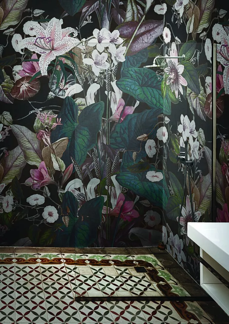 London Art - salle de bains - fleurs -papier peint