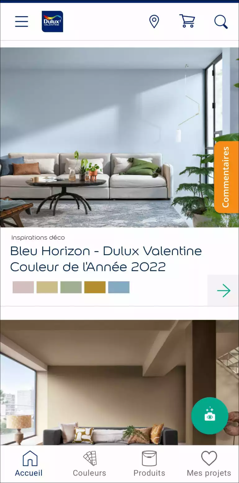 Accueil application Visualizer des peintures Dulux Valentine