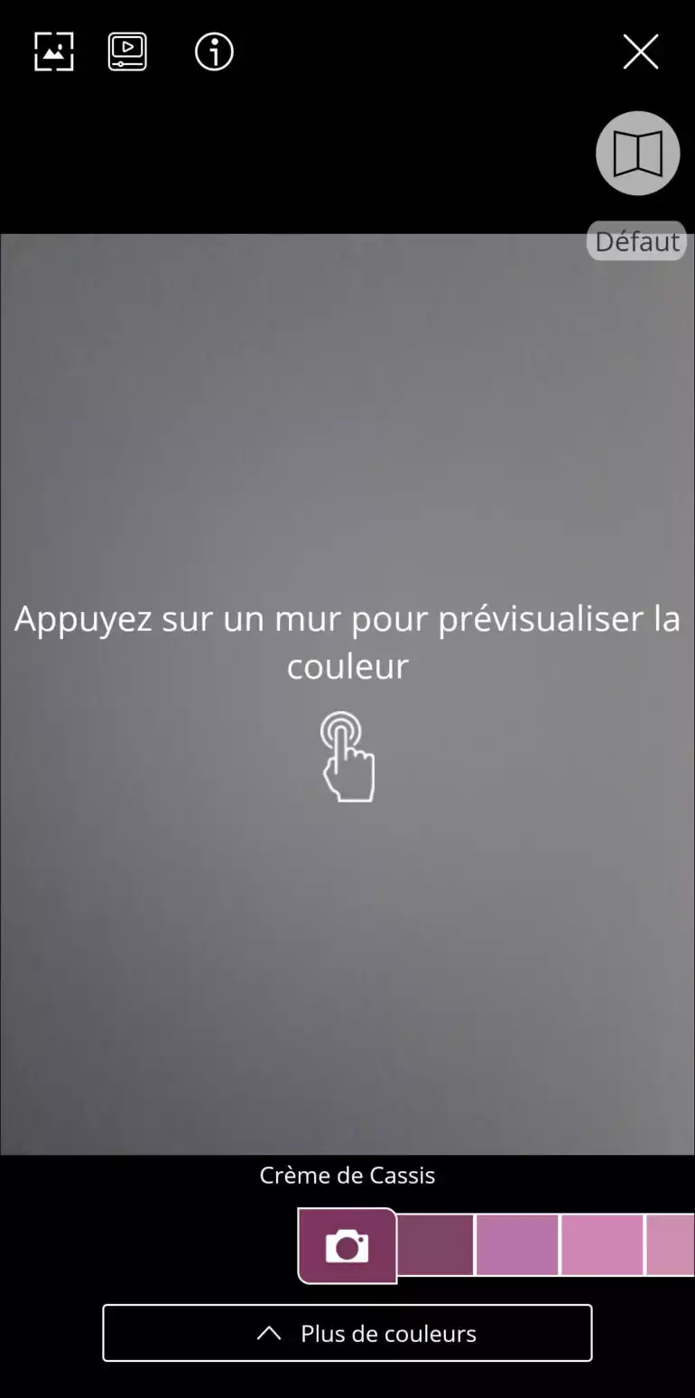 Capture d'écran de l'application Dulux Valentine Visualizer sur le menu prendre une photo