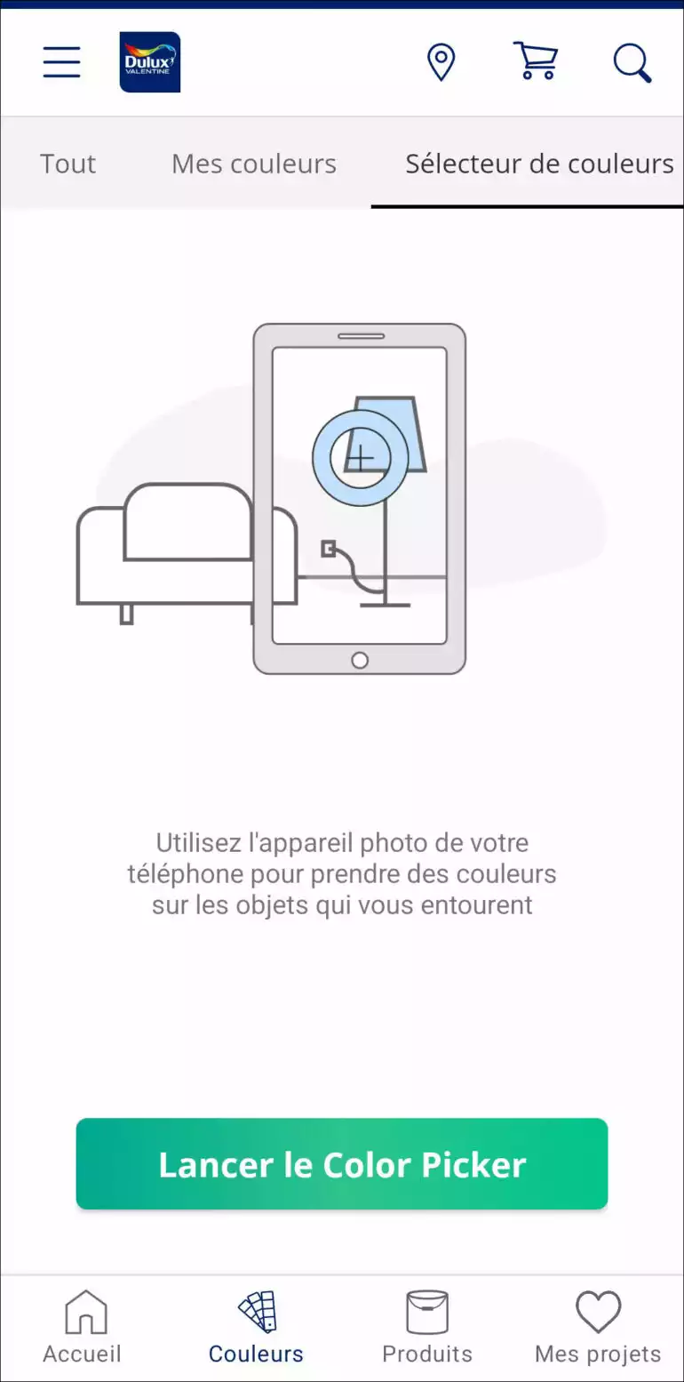 Color Picker de l'application Visualizer de Dulux Valentine