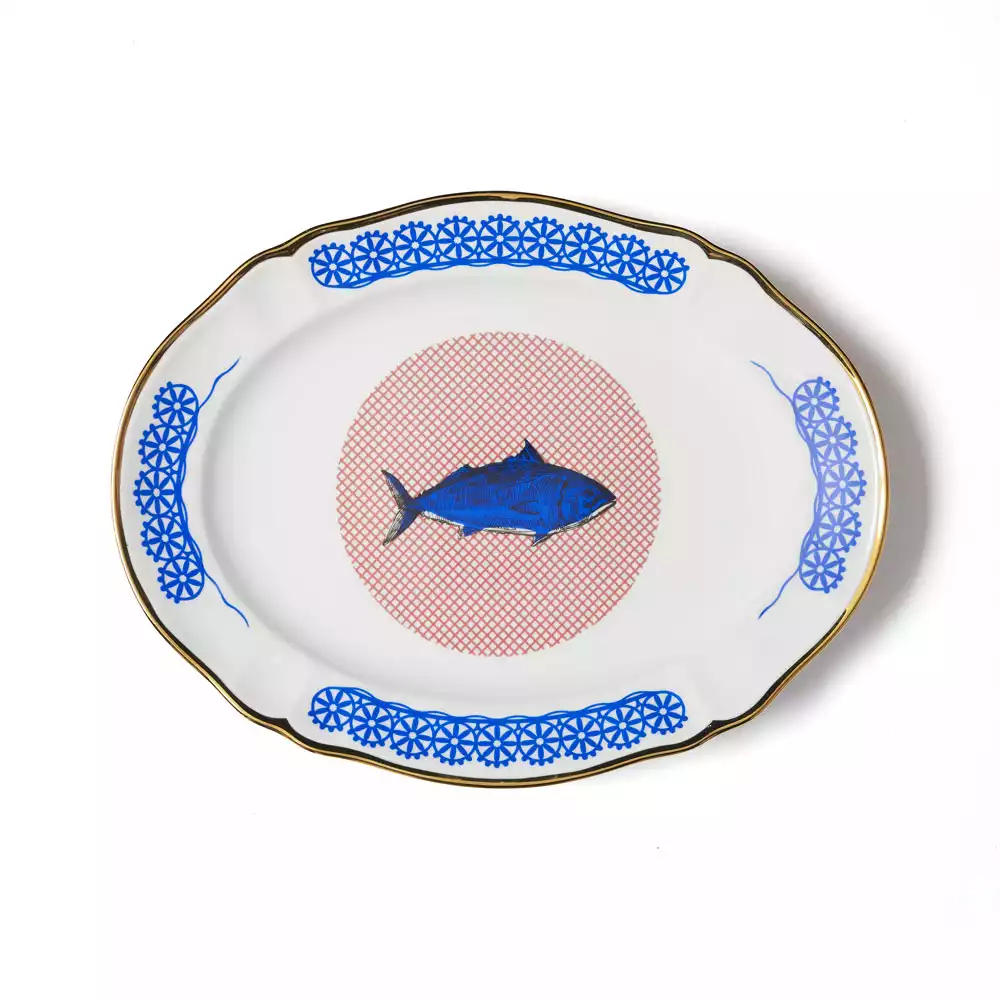 Assiette à pizza, motif poisson