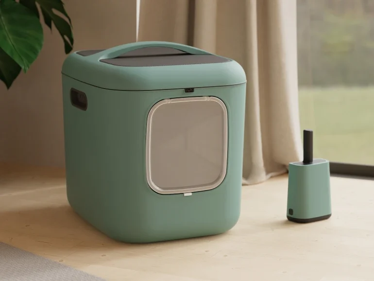 Bac de litière chat fermé design vert