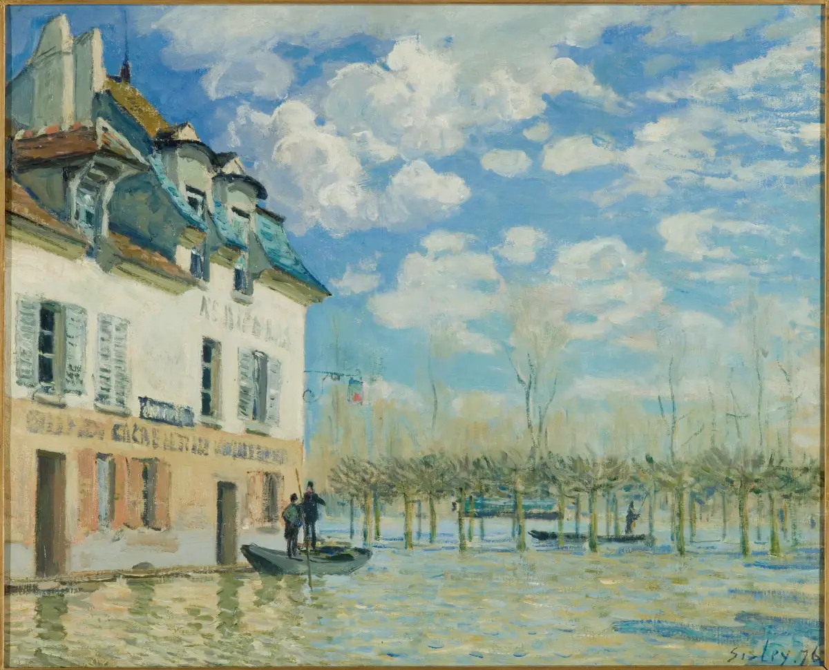 "La barque pendant l'inondation", œuvre picturale d'Alfred Sisley, conservée au musée d'Orsay,