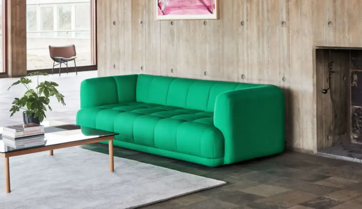 Canapé droit en tissu vert