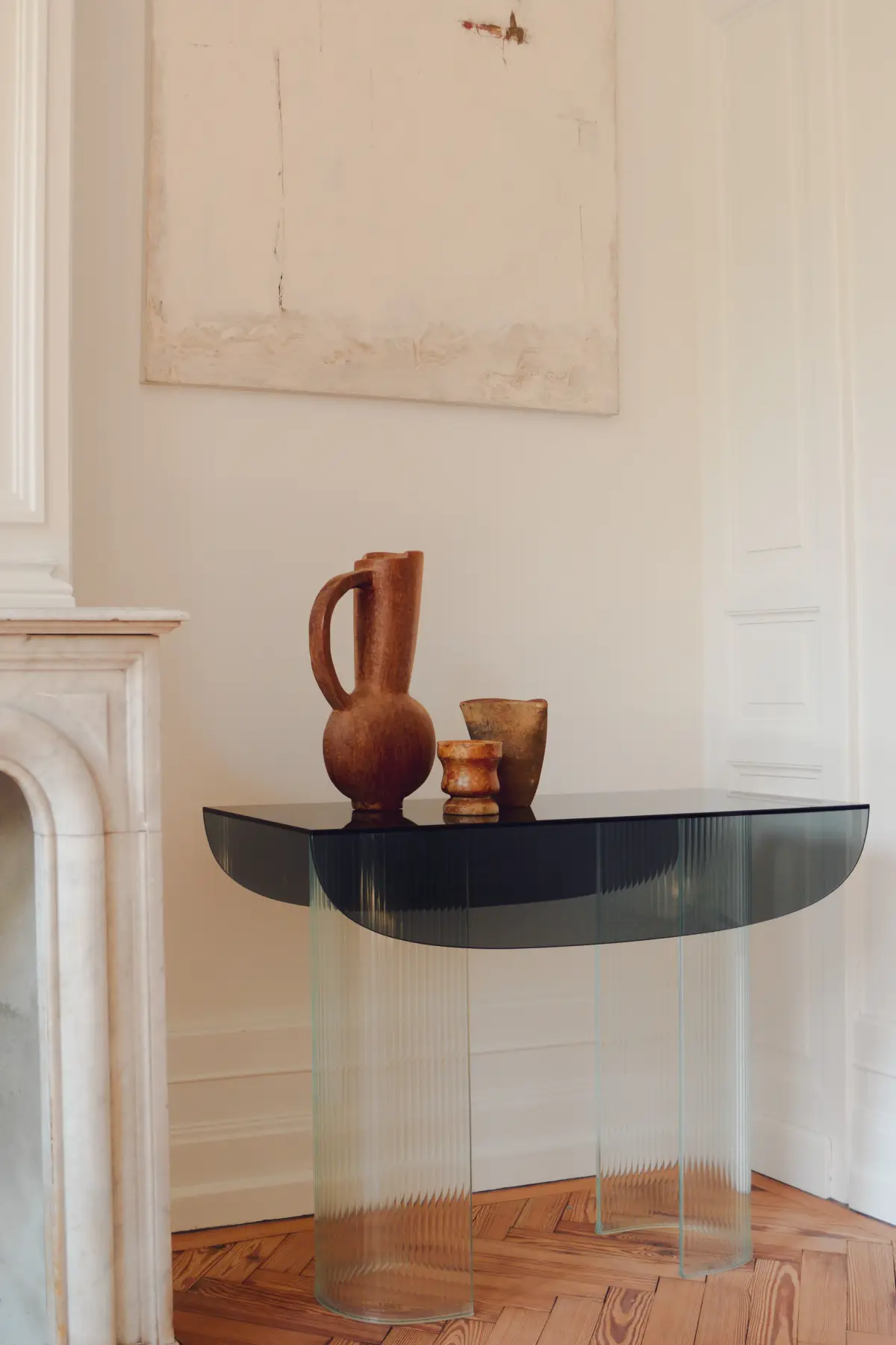 Console en verre et verre fumé gris