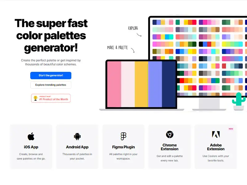 Accueil du site Coolors, outil pour créer des palettes de couleurs numériques