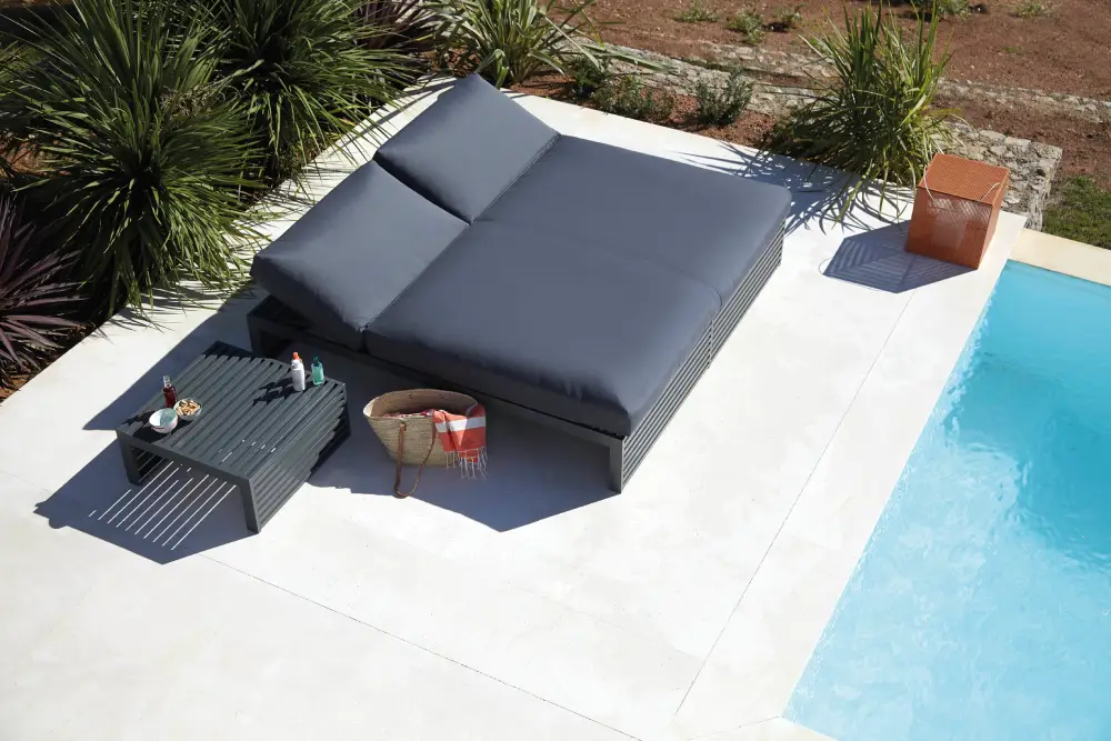 Daybed ou lit de jardin pour deux personnes gris anthracite avec dossier ajustable