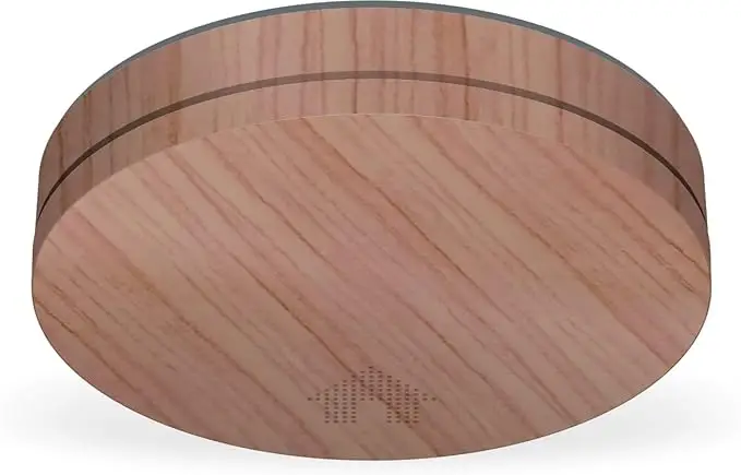 Détecteur incendie design, forme ronde et aspect bois