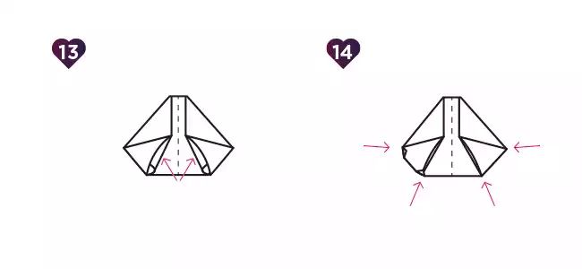 Cœur en origami étape 13 et 14