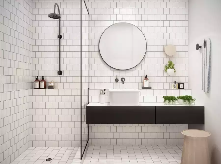 Douche italienne carrelage black and white