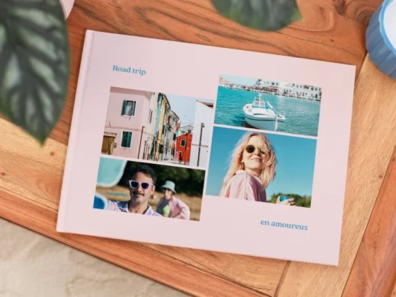 Album photo format paysage et couverture rigide rose Popcarte