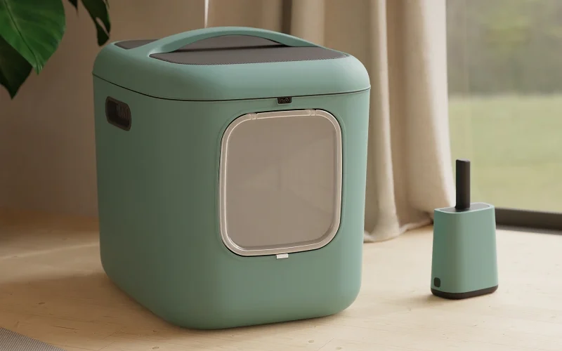 Bac de litière chat fermé design vert