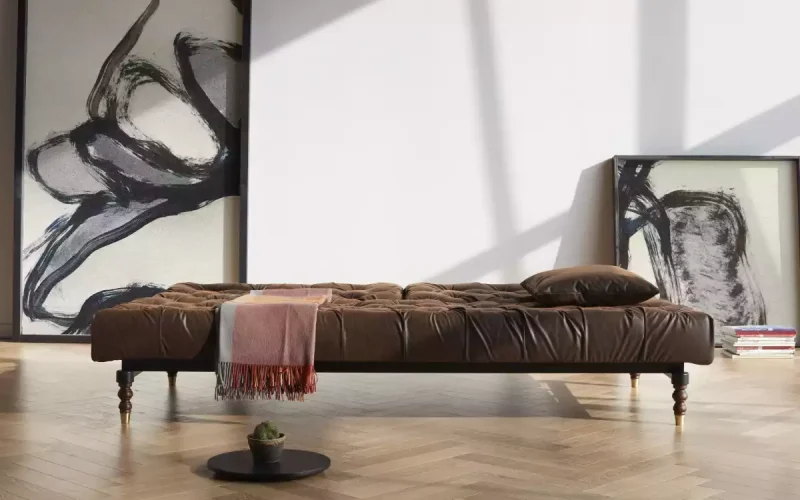 KSL LIVING - CANAPE LIT DESIGN VINTAGE CHESTERFIELD SIMILI CUIR MARRON OLDSCHOOL PAR INNOVATION LIVING