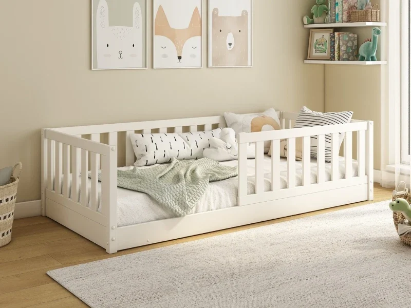 Lit enfant avec barrière de sécurité, blanc