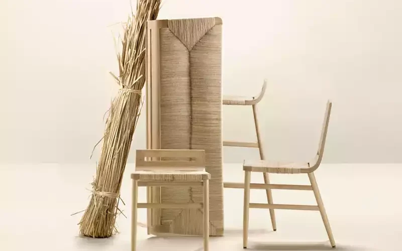 Collection Kimua, mobilier style rustique bois et paille