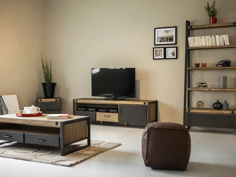Salon avec meubles de style industriel