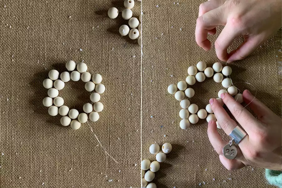 étoile en perles de bois