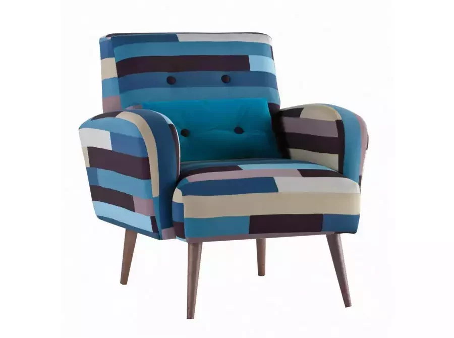 Fauteuil Ingrid en tissu, motif graphique