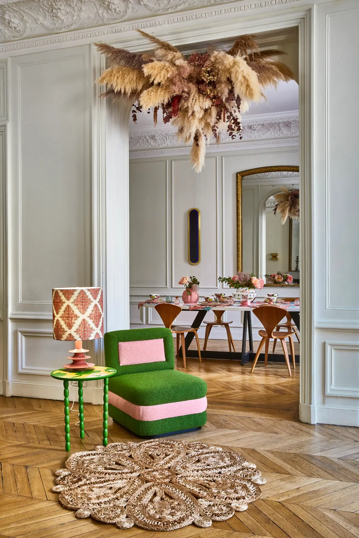 Fauteuil Veronica vert et rose Popus Editions