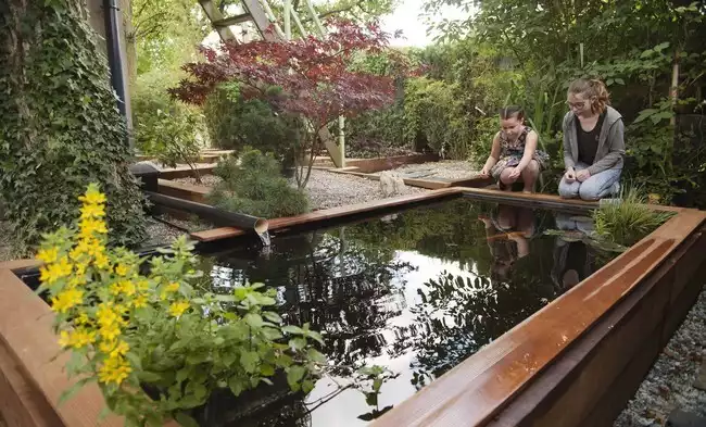 Jardin familial avec étang