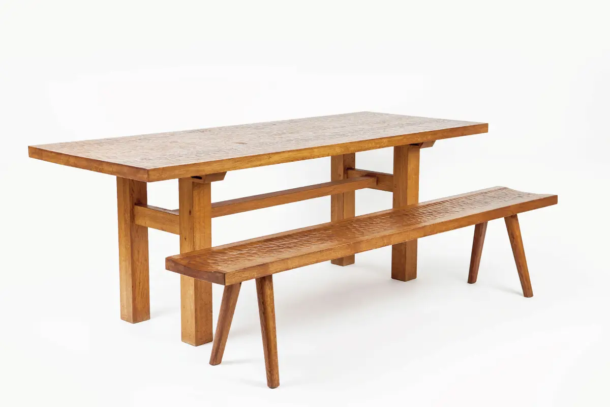 Banc et table en bois, Jean Touret