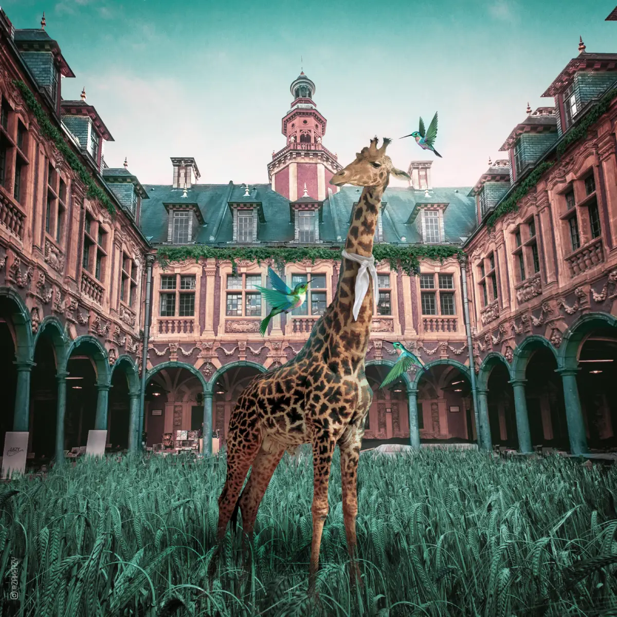 La Vieille Bourse, Zak Eazy, photomontage, girafe, Lille