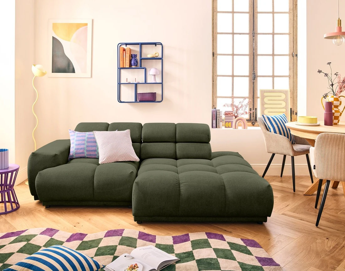 Canapé d'angle droit, style nuage, vert foncé