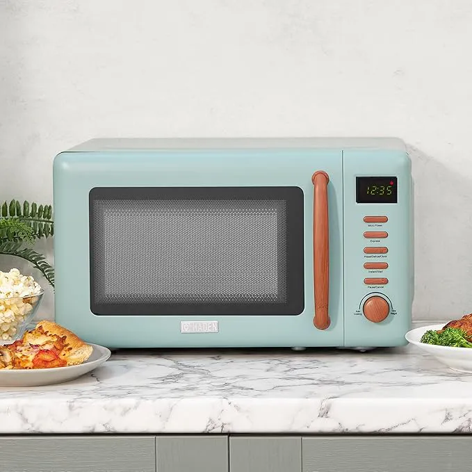 Micro-ondes bleu et marron, bicolore, design esprit rétro