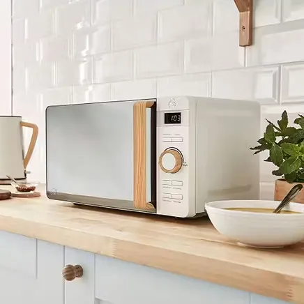 Micro-ondes blanc et bois, design nordique, SWAN