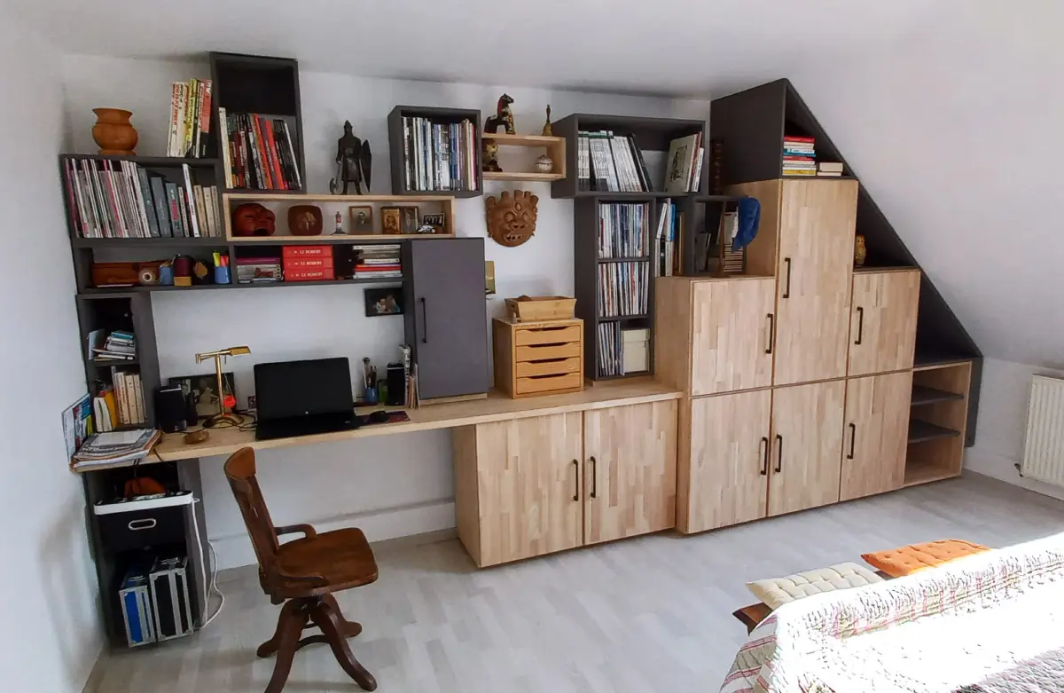 Bibliothèque-bureau-dressing sur mesure