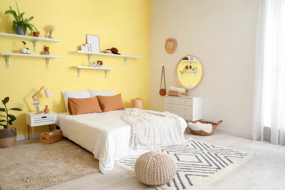 Déco chambre jaune pâle et blanc