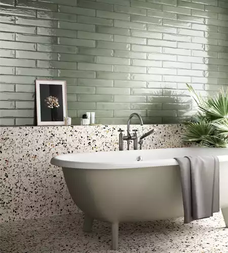 Salle de bains douce verte