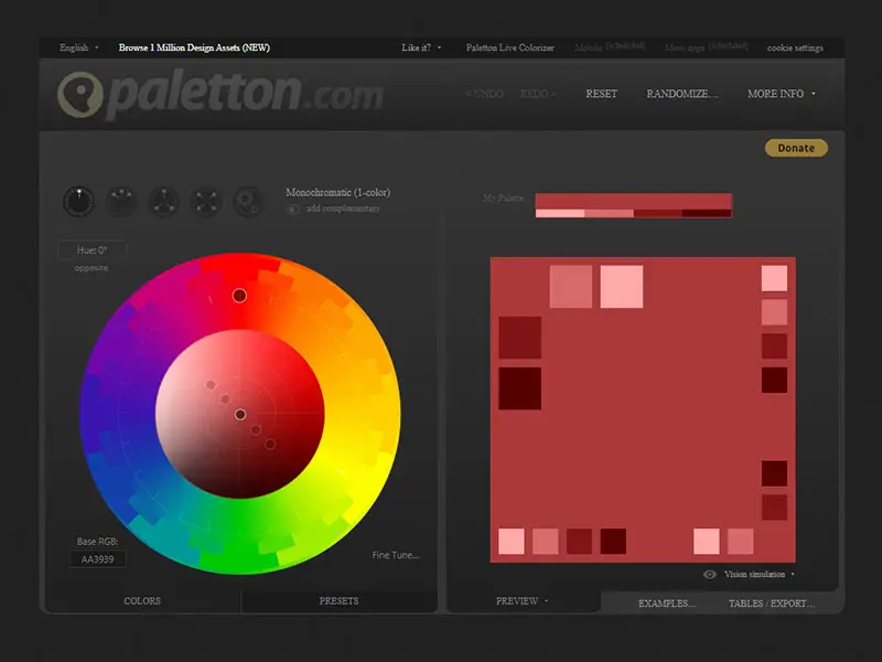 Roue chromatique sur paletton, outil interactif