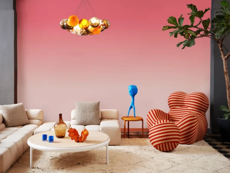 Mur tie & dye rose en haut vers le plus clair en bas