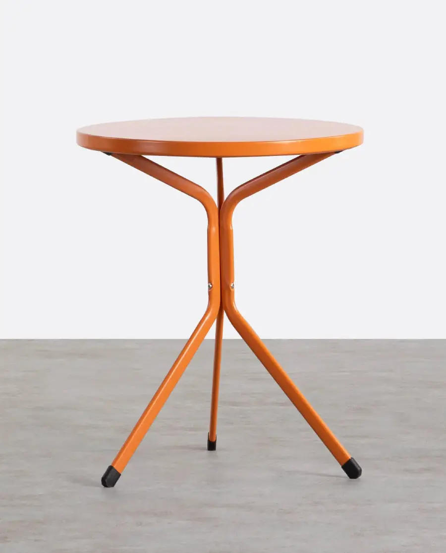 Table orange en métal, petit modèle pour l'extérieur pour deux personnes