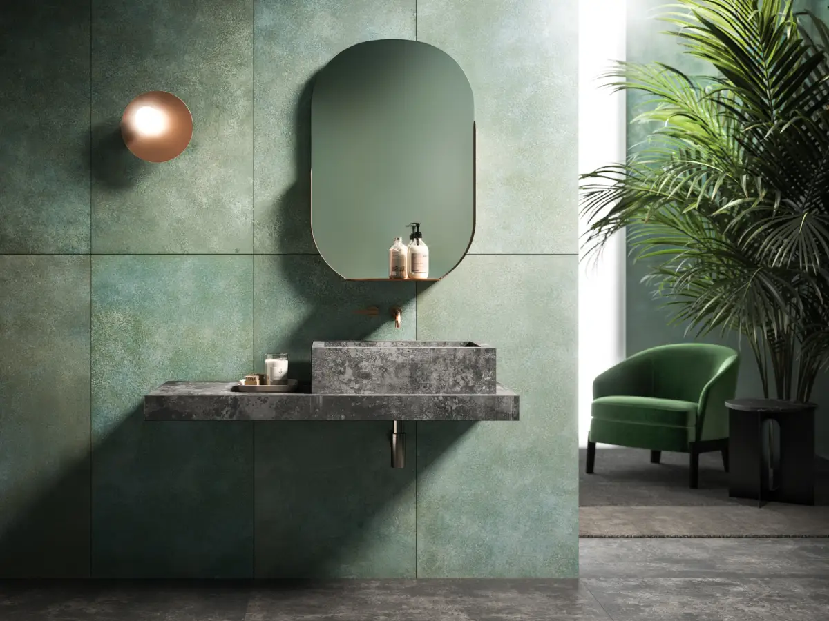 Salle de bain murs couleur verte