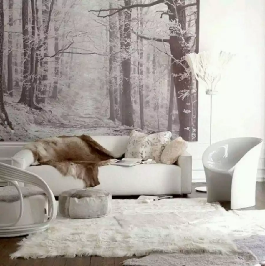 Salon chaleureux aux nuances de blanc
