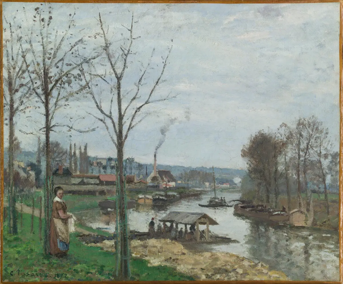 La Seine à Port-Marly, le lavoir : peinture de l'impressionniste Camille Pissarro, de la collection du musée d'Orsay