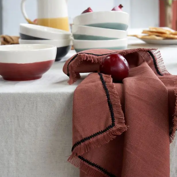Serviettes de table lin/coton couleur terre de sienne