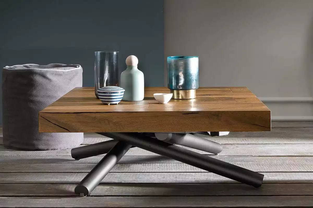 table basse relevable en bois et métal