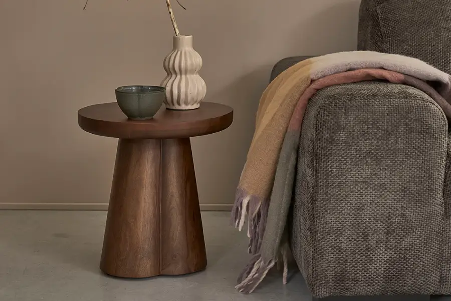 Table d'appoint ronde design en bois de manguier
