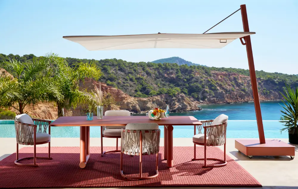Table de jardin design rouge en aluminium