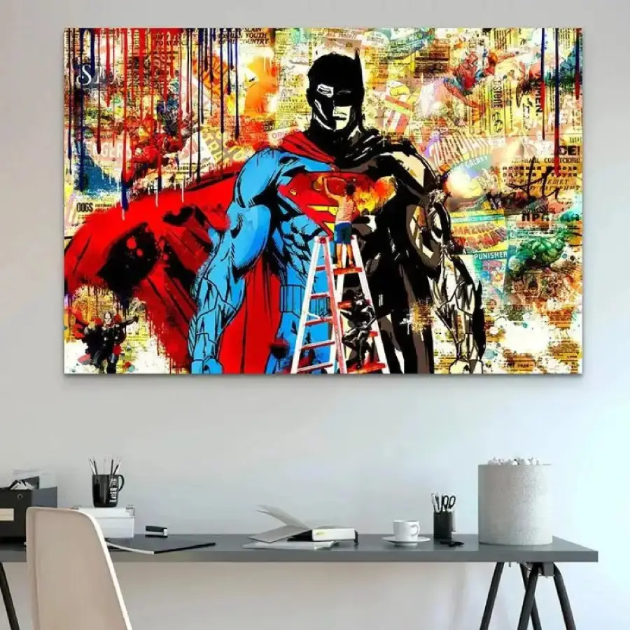 Tableau street-art super héros, batman, spiderman