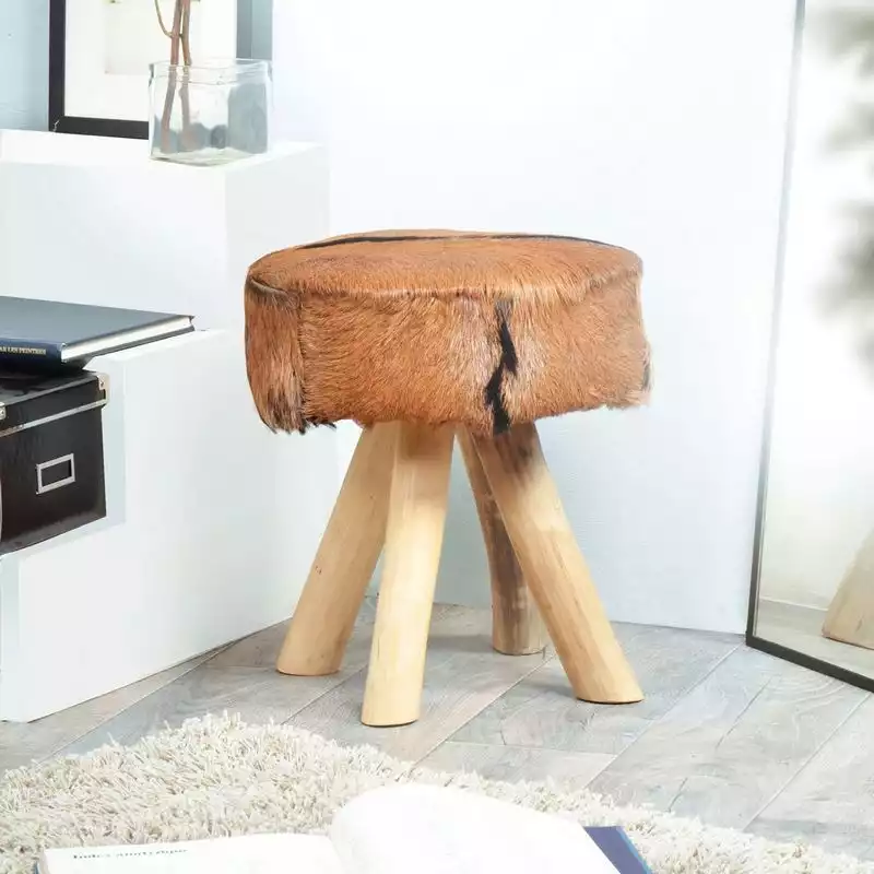 Tabouret en bois et cuir de chèvre