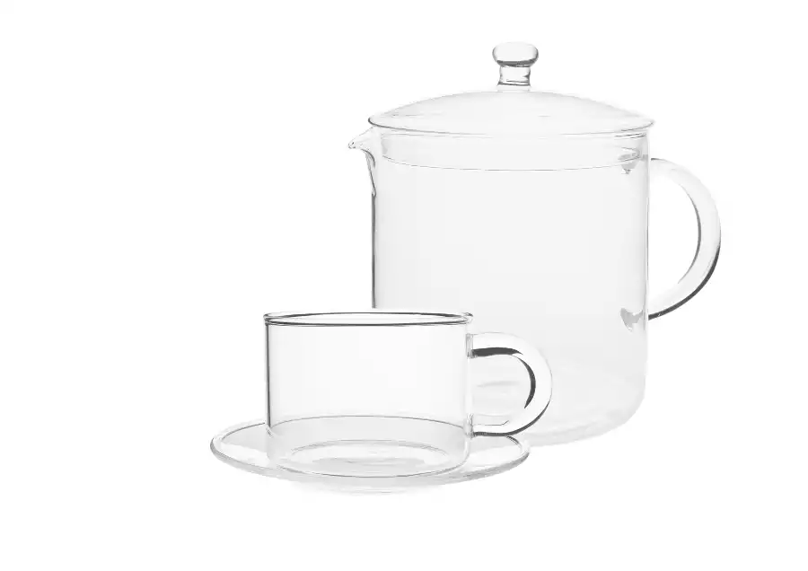 Tasse et théière en verre