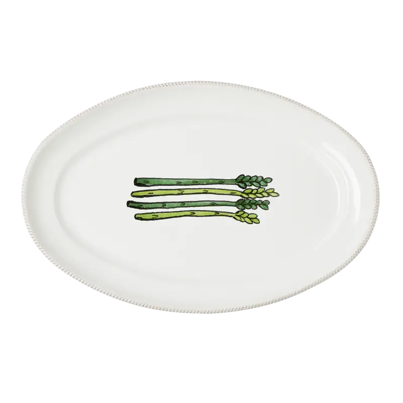 Assiette blanche dessin asperges vertes
