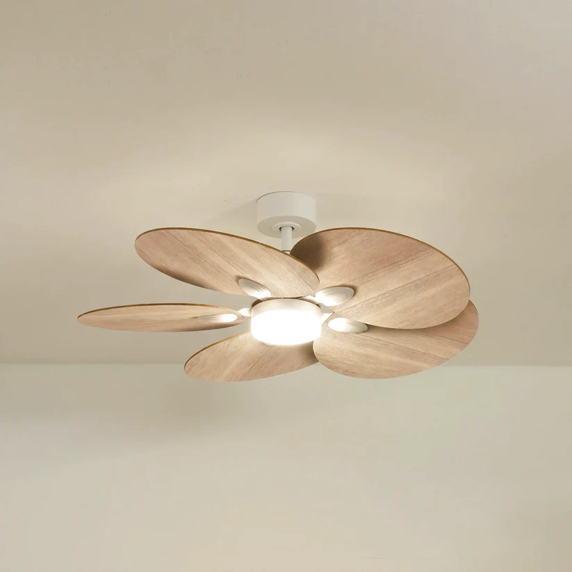 Ventilateur teinté chêne avec plafonnier lumineux